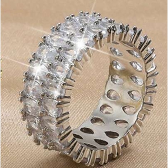 Double Row Cubic Zirconia Engagement, Wedding Band or Anniversary Ring, Sz 6 - Picture 6 of 7